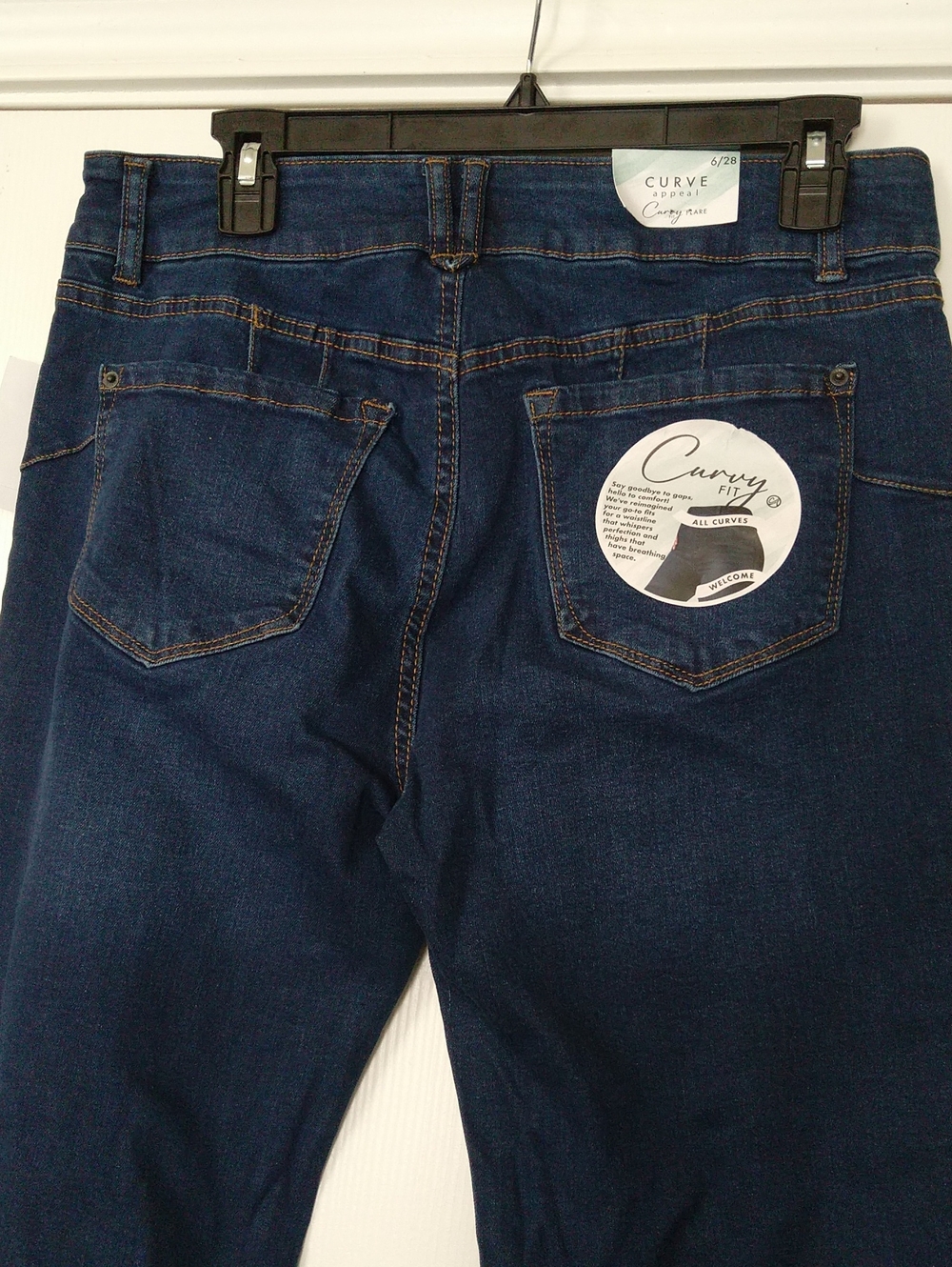 Curve Appeal High Rise Curvy Fit Flare Blue Denim Jeans With Patch Pockets NWT - Picture 6 of 11